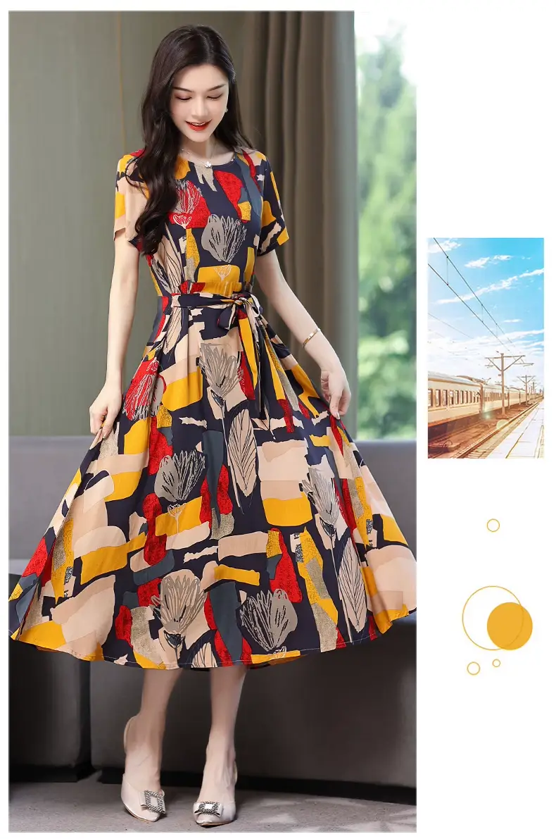2025 Cotton Silk Floral Skirt Dress for Women 40+ — feature 38