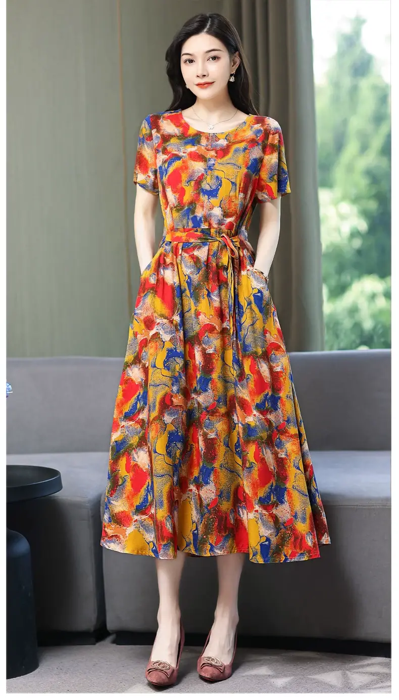 2025 Cotton Silk Floral Skirt Dress for Women 40+ — feature 46