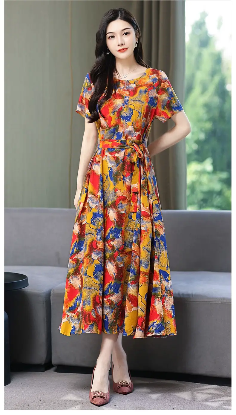 2025 Cotton Silk Floral Skirt Dress for Women 40+ — feature 47