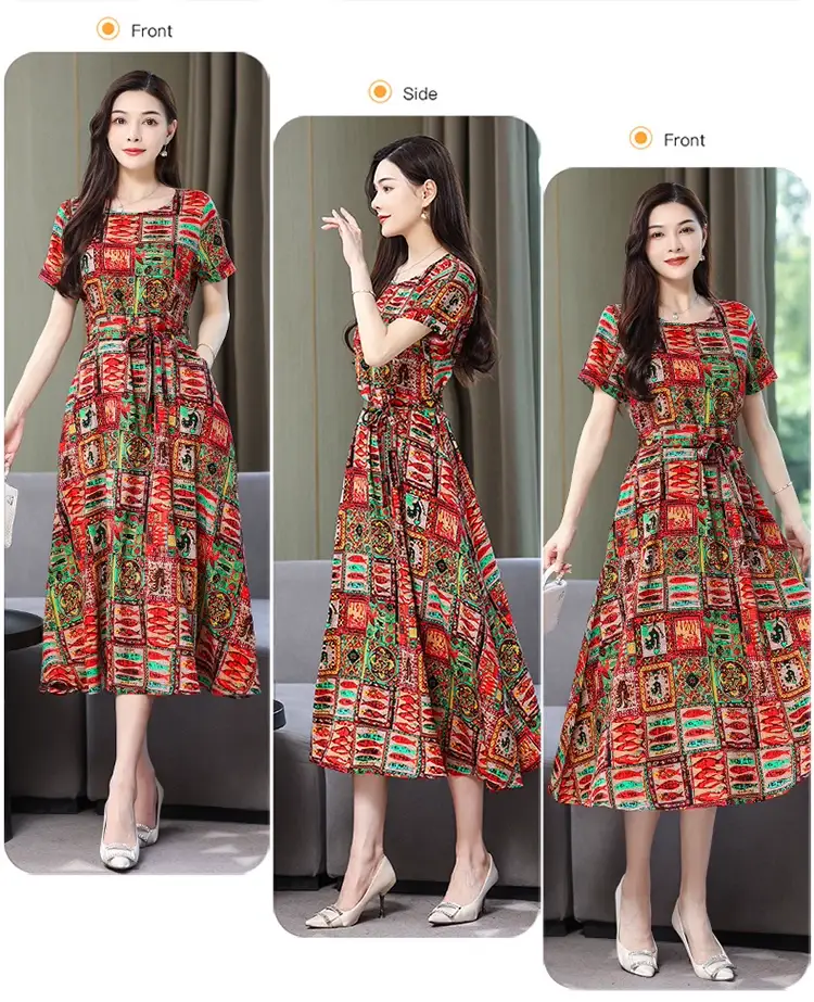 2025 Cotton Silk Floral Skirt Dress for Women 40+ — feature 56