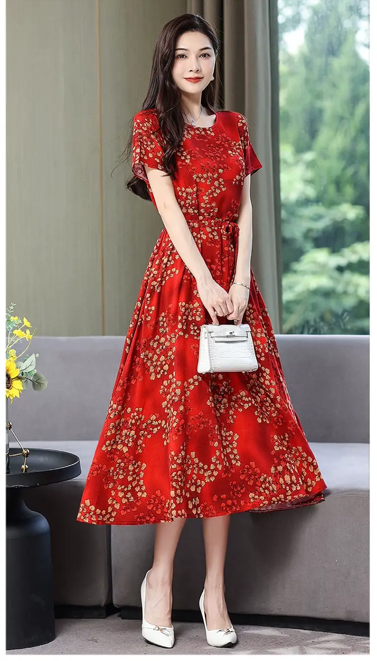 2025 Cotton Silk Floral Skirt Dress for Women 40+ — feature 58