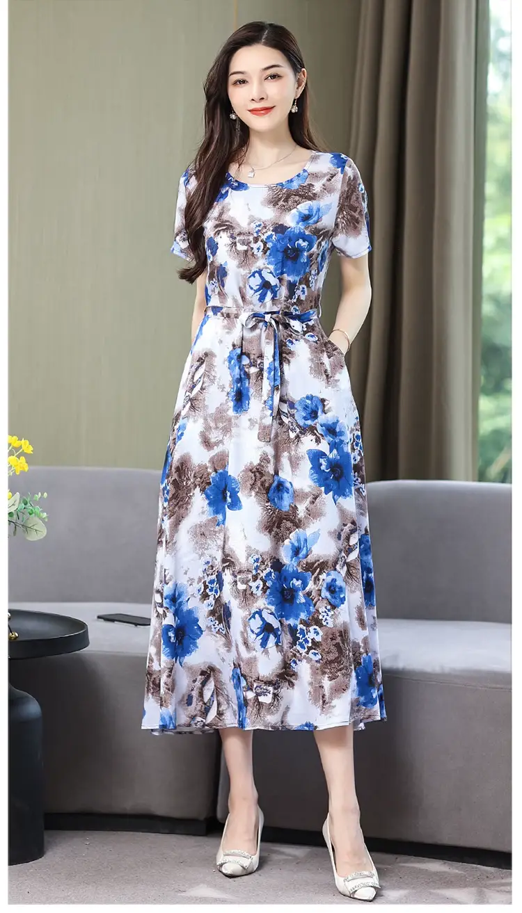 2025 Cotton Silk Floral Skirt Dress for Women 40+ — feature 64