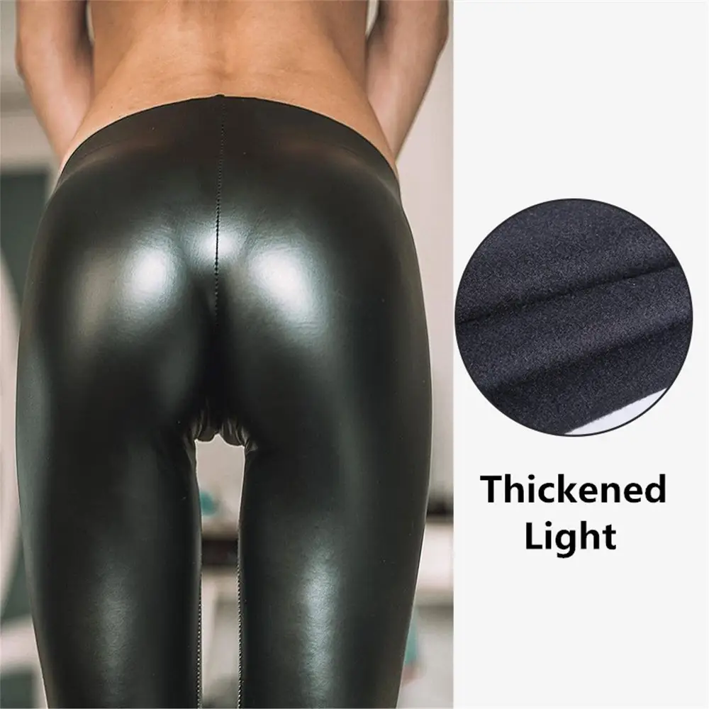 Black Leather High Waist Pencil Pants for Women
