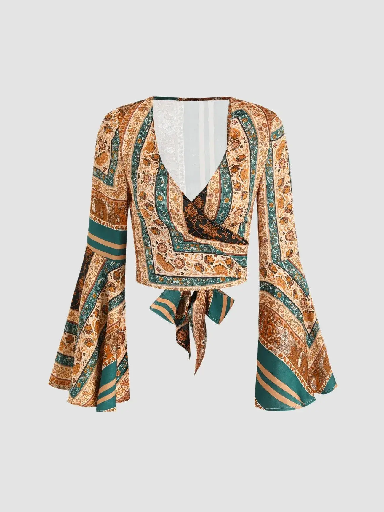 Long Sleeve Printed Women's Top with Ties