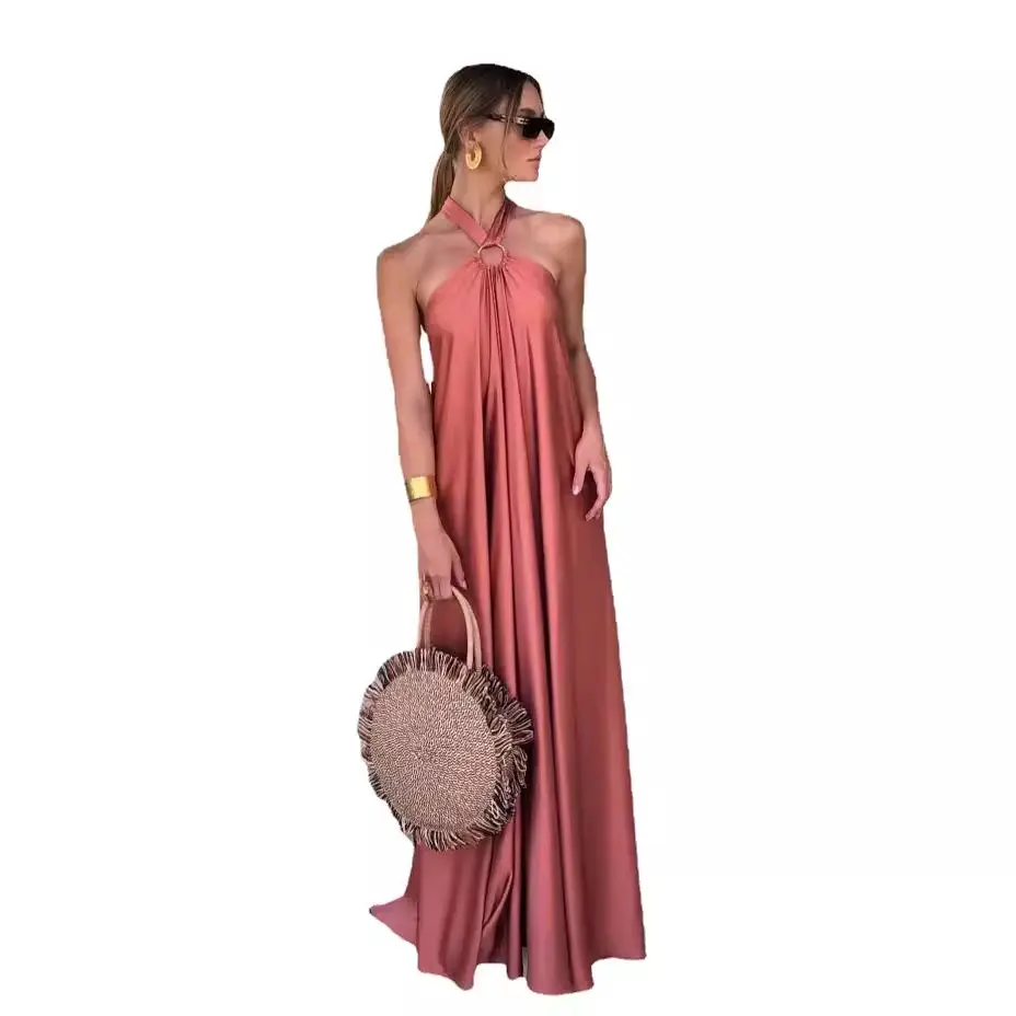 Satin Long Swing Dress Turquoise Party Wear - Image 8