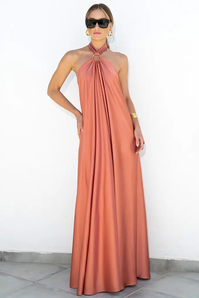 Satin Long Swing Dress Turquoise Party Wear — feature 10