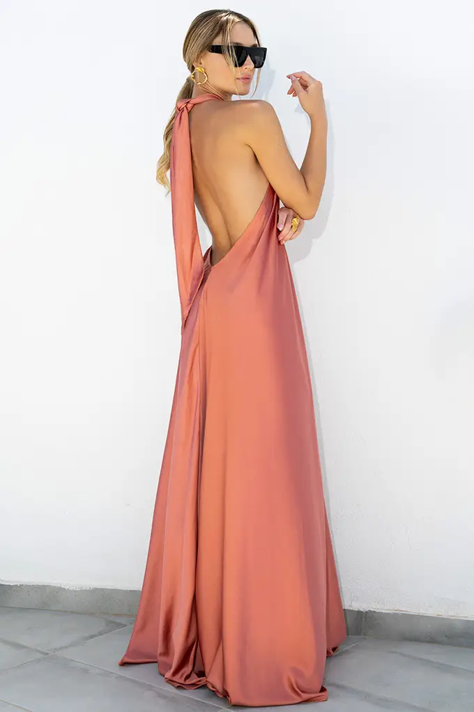 Satin Long Swing Dress Turquoise Party Wear — feature 11