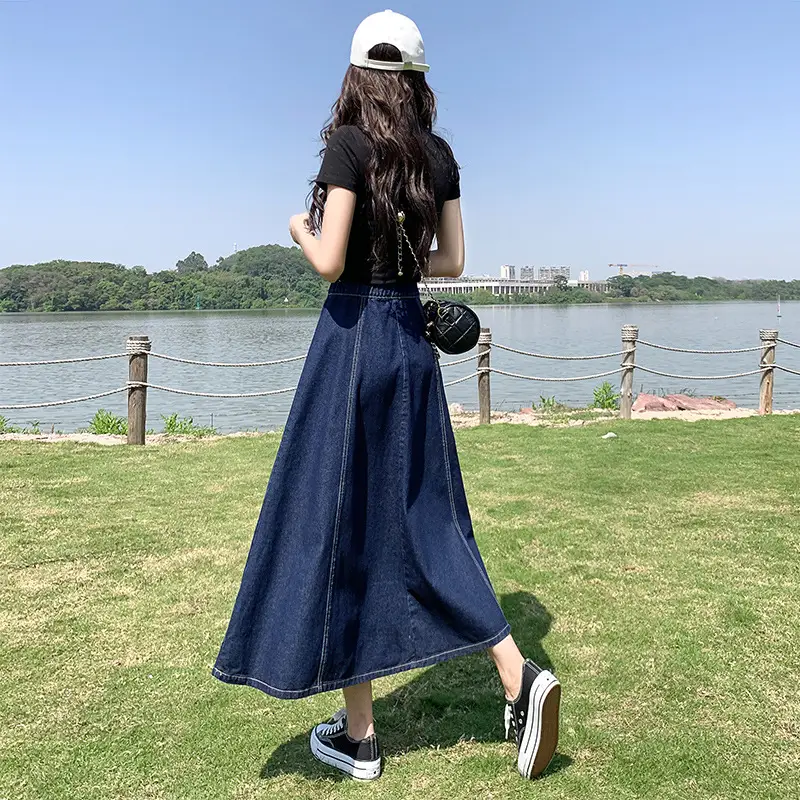 Women's Long Denim Pleated Skirt Mid-Waist A-Line 2025 - Image 6