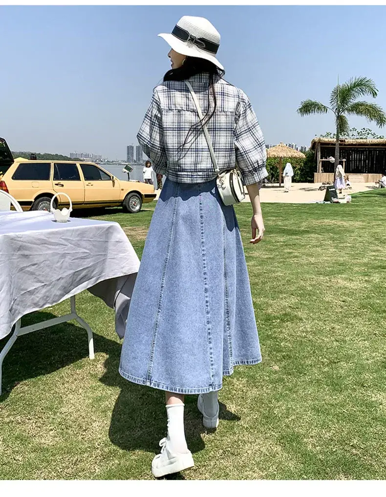 Women's Long Denim Pleated Skirt Mid-Waist A-Line 2025 — feature 8
