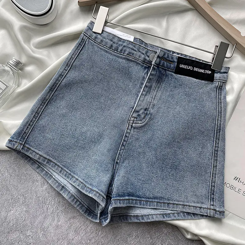 Women Denim Shorts High Waist Slim Fit Blue - Image 3