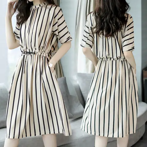 Summer Korean Style Waist Belt Dress for Women