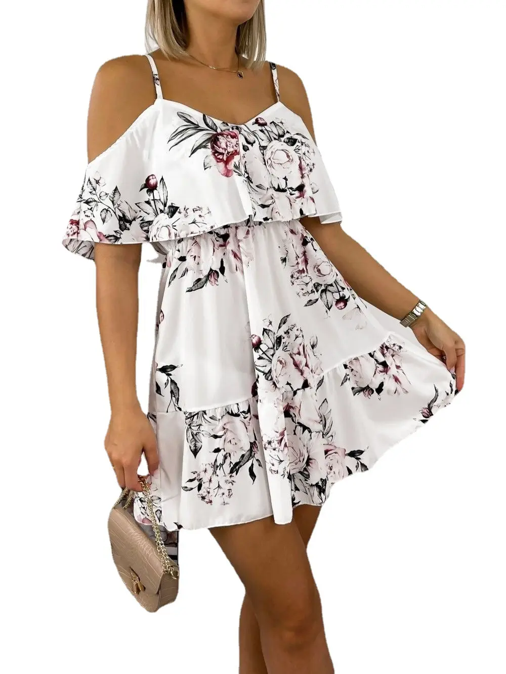 2021 Printed V-Neck Dress with Shoulder Sling - Image 6