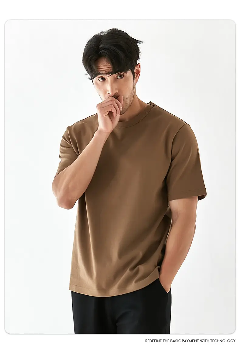 Men 270g Cotton T-Shirt Brown Short Sleeve Casual Top — feature 12
