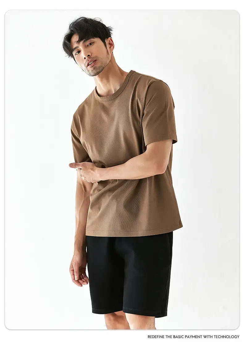 Men 270g Cotton T-Shirt Brown Short Sleeve Casual Top — feature 13
