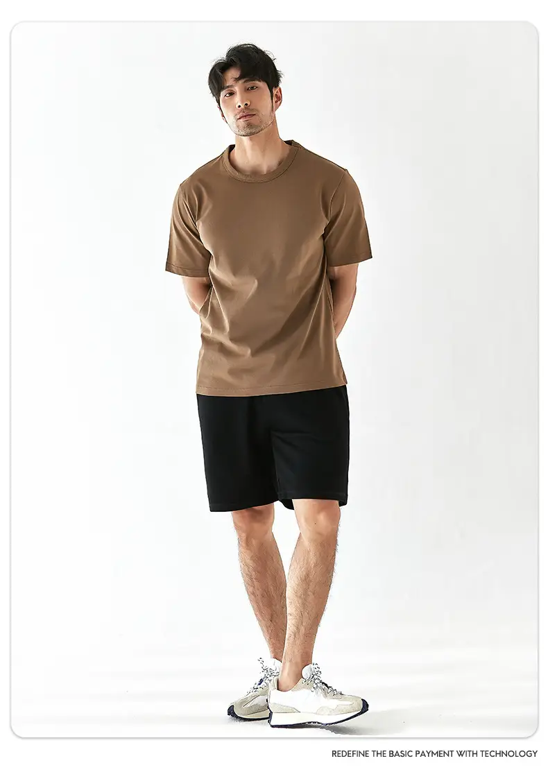 Men 270g Cotton T-Shirt Brown Short Sleeve Casual Top — feature 14