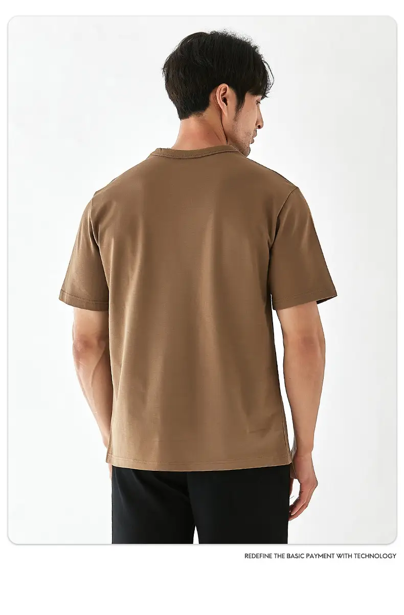 Men 270g Cotton T-Shirt Brown Short Sleeve Casual Top — feature 16