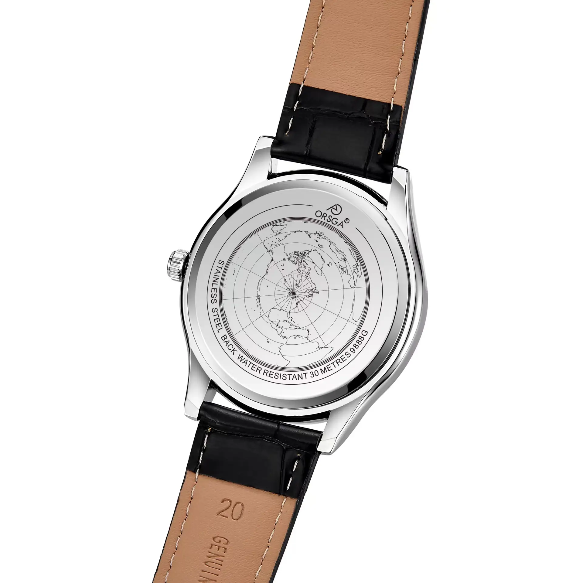 Men's Luminous Blue Globe Dial Watch with Leather Strap — feature 13