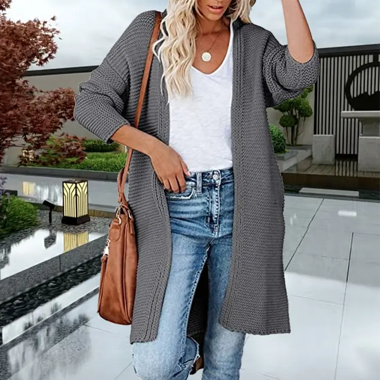 Long Knitted Cardigan Sweater Green Large — feature 28