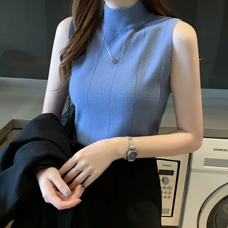 Women's Green Sleeveless Knit Top Vest - Image 12