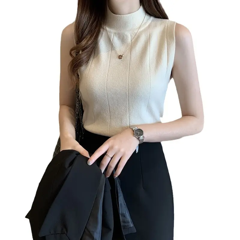 Women's Green Sleeveless Knit Top Vest - Image 14