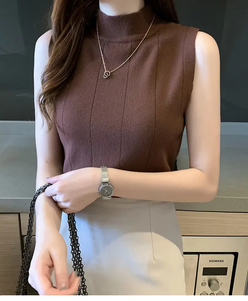 Women's Green Sleeveless Knit Top Vest — feature 11