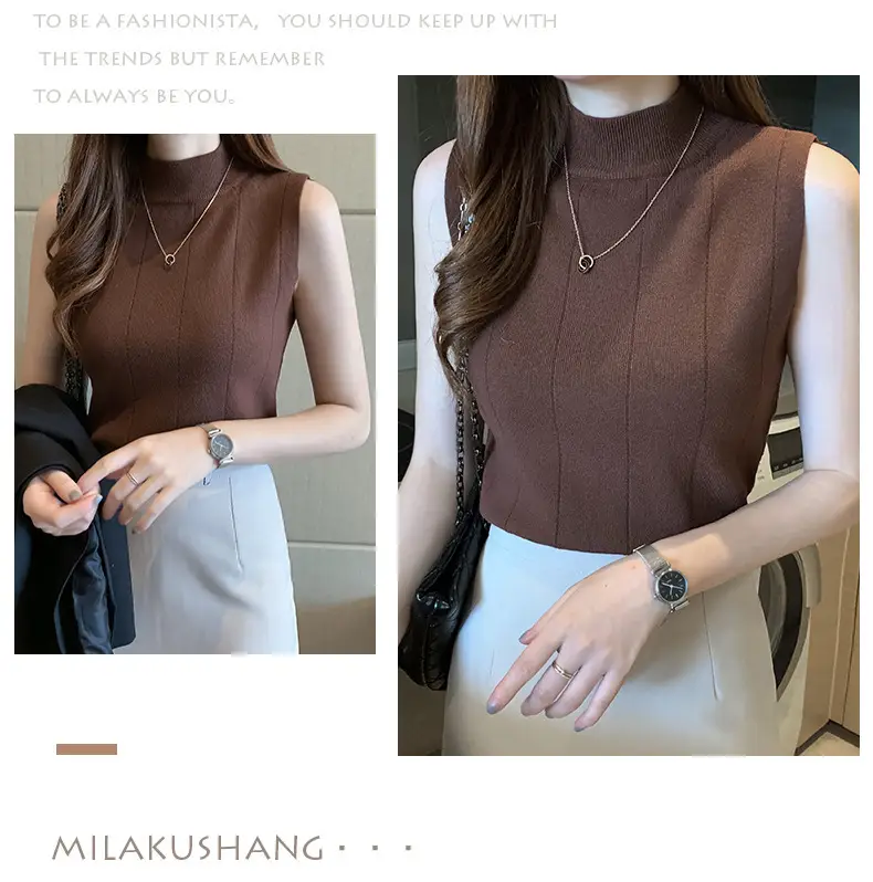 Women's Green Sleeveless Knit Top Vest — feature 12