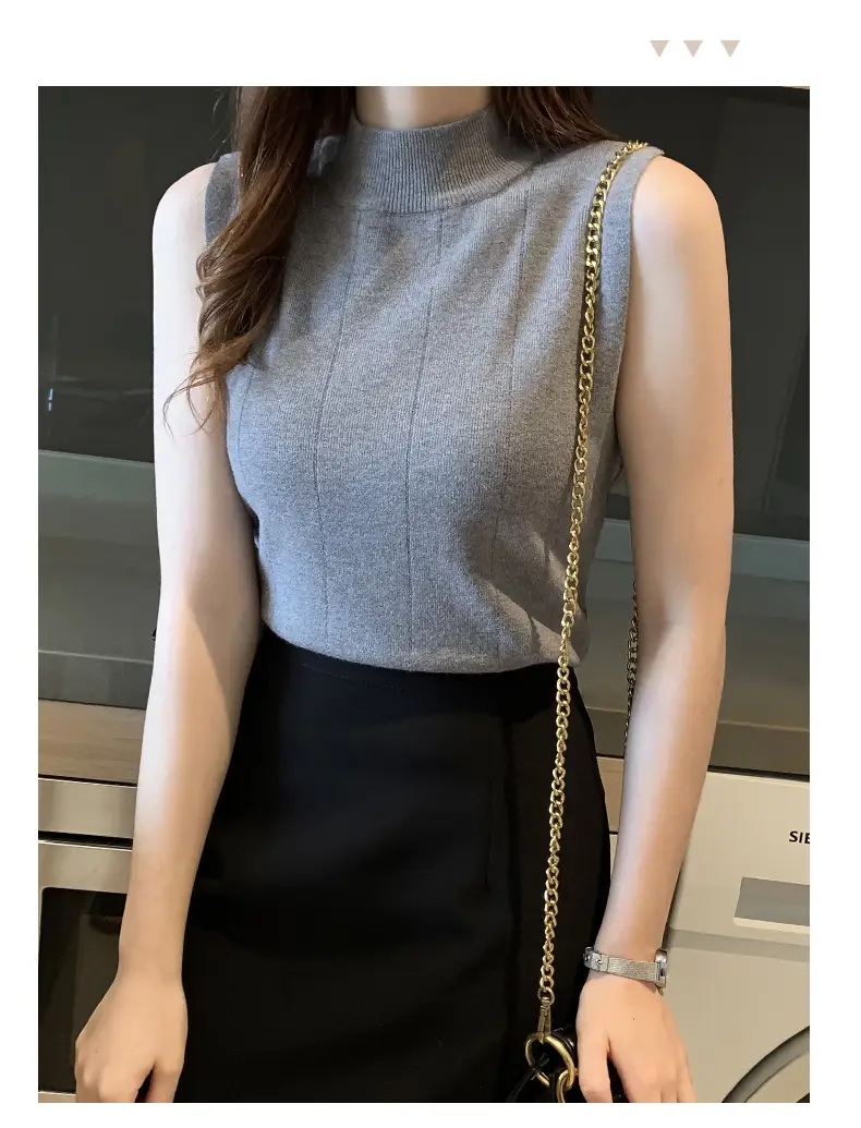 Women's Green Sleeveless Knit Top Vest — feature 13
