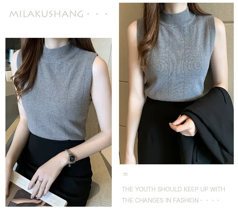 Women's Green Sleeveless Knit Top Vest — feature 15