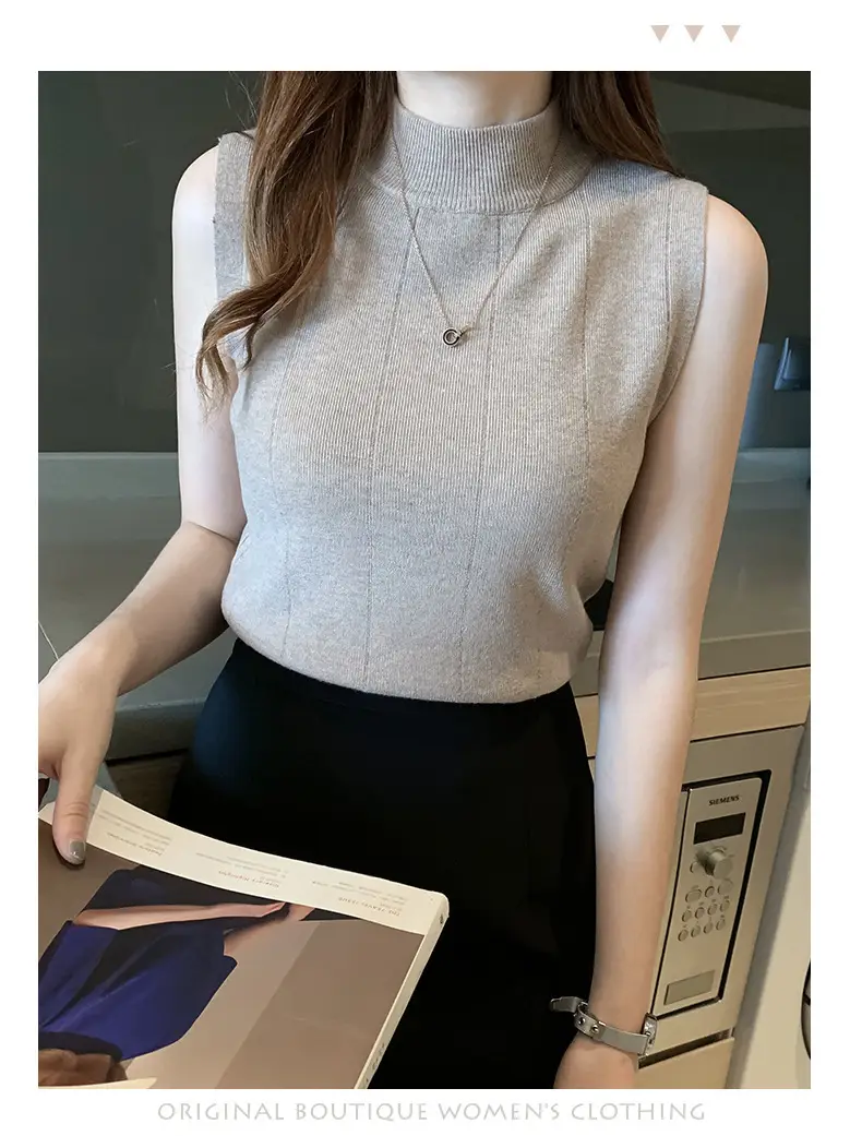 Women's Green Sleeveless Knit Top Vest — feature 16