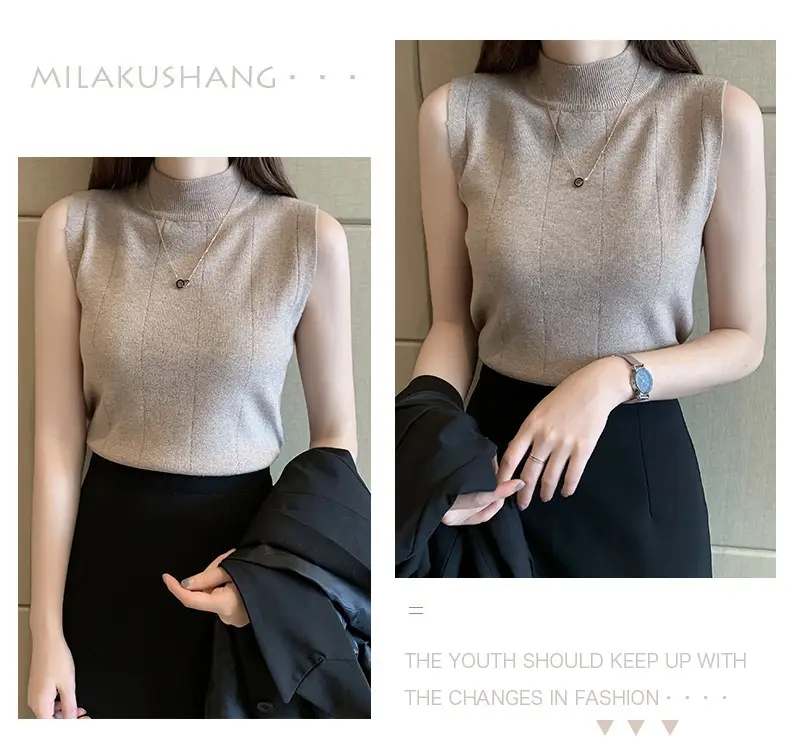 Women's Green Sleeveless Knit Top Vest — feature 18