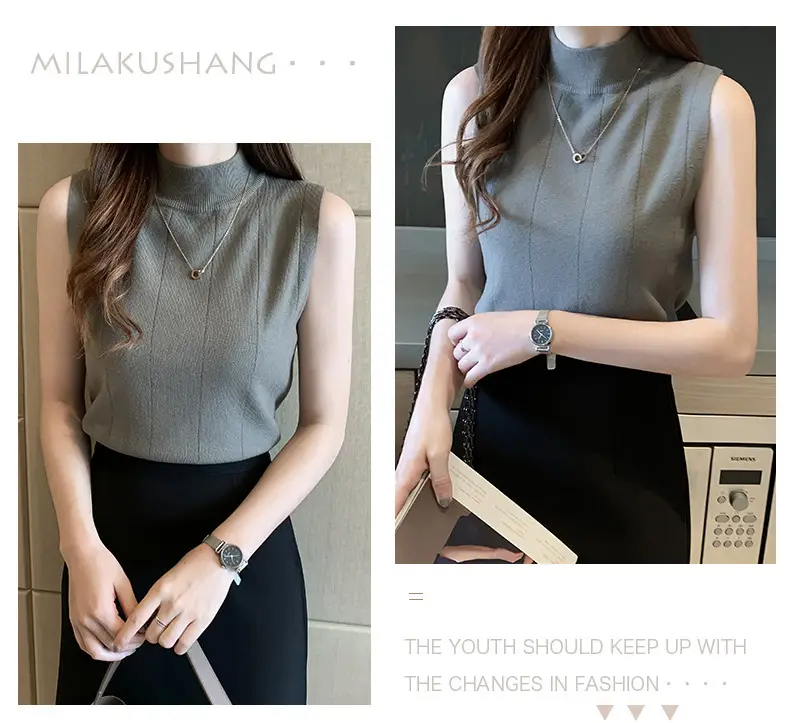 Women's Green Sleeveless Knit Top Vest — feature 21