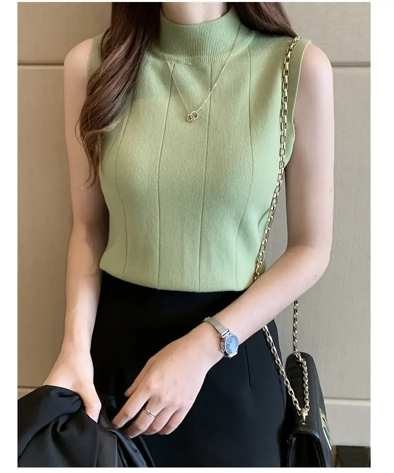 Women's Green Sleeveless Knit Top Vest — feature 24