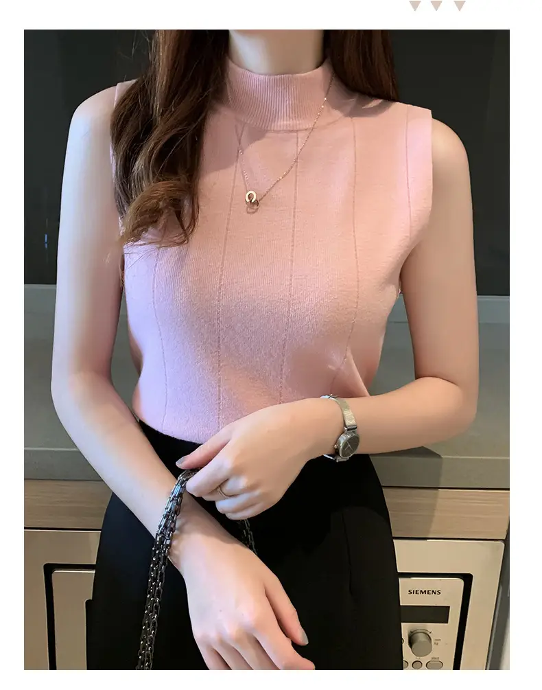 Women's Green Sleeveless Knit Top Vest — feature 26