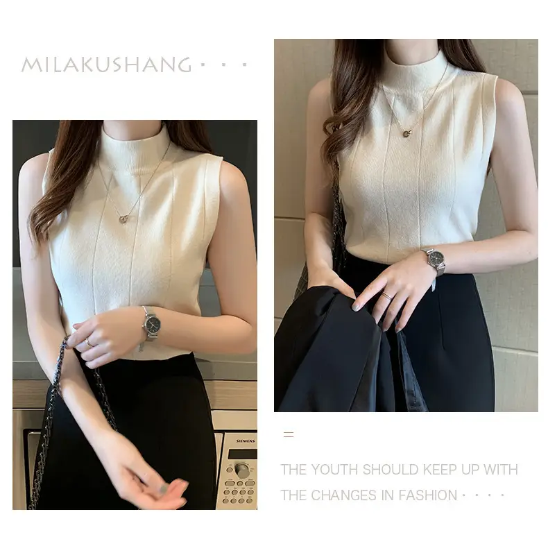 Women's Green Sleeveless Knit Top Vest — feature 32