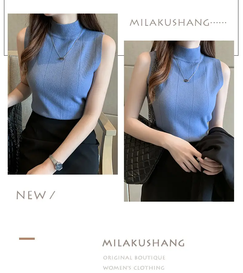 Women's Green Sleeveless Knit Top Vest — feature 9