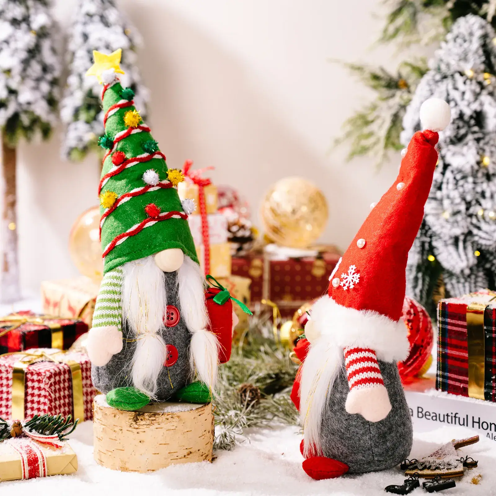 Red Santa Hat Snowflake Pearl Faceless Doll for Christmas Decor - Image 5