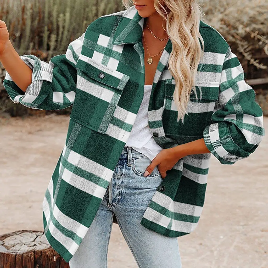 2022 Plaid Woolen Long Sleeve Jacket for Women - Image 6
