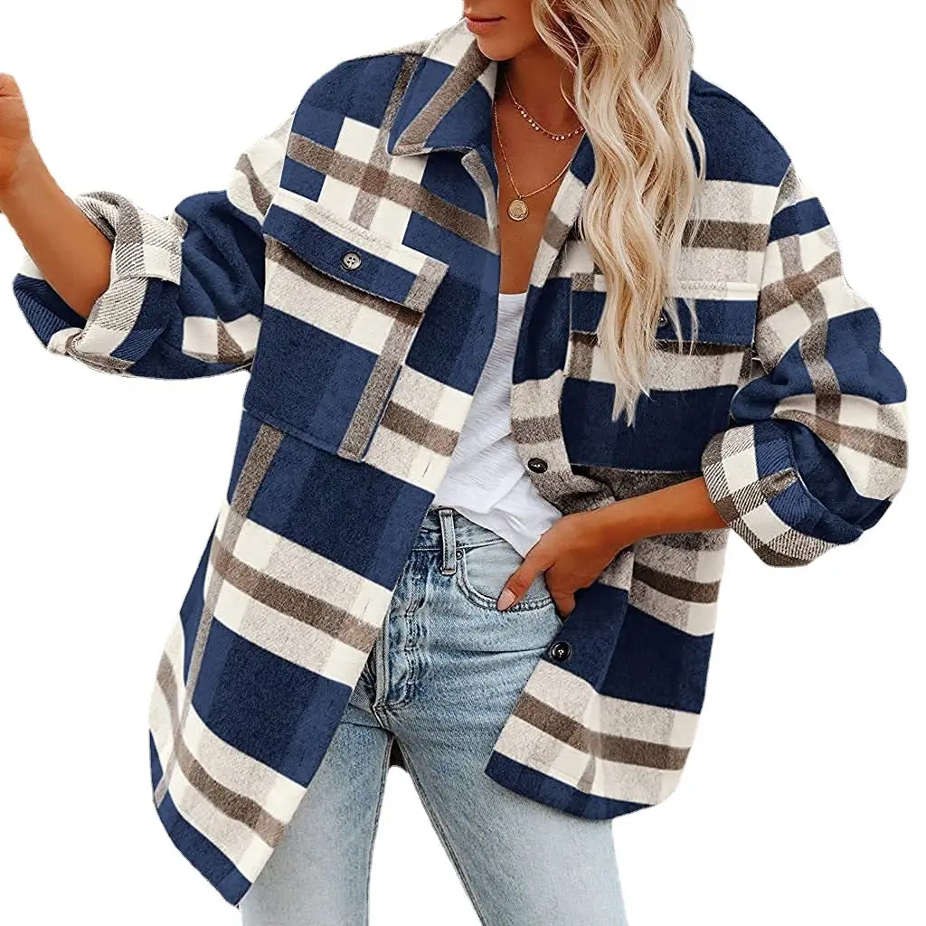 2022 Plaid Woolen Long Sleeve Jacket for Women - Image 8