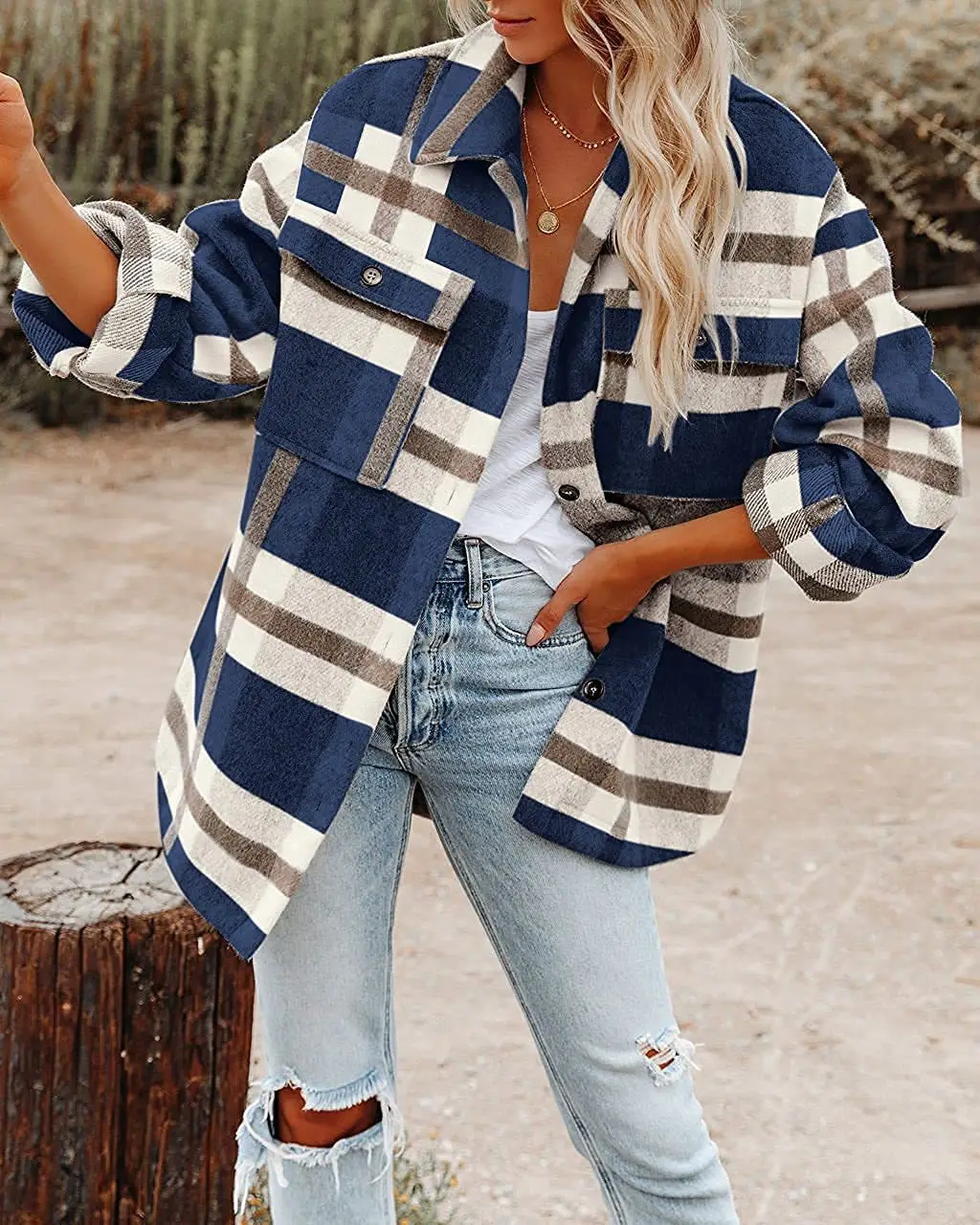 2022 Plaid Woolen Long Sleeve Jacket for Women - Image 2