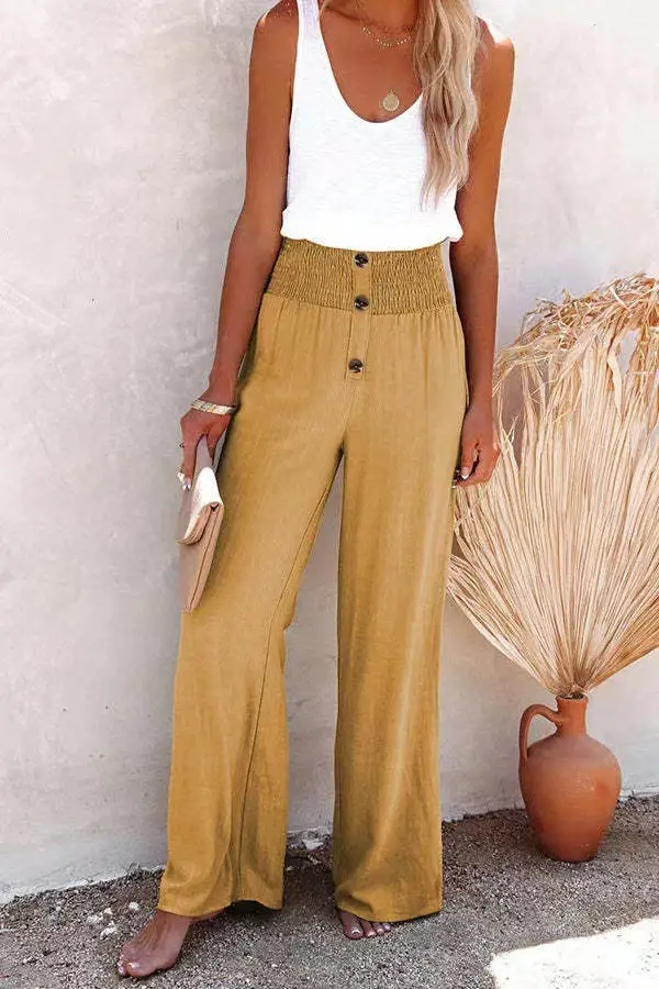 Women's Elastic Wide-leg Pants Green 2022 Spring Summer - Image 2