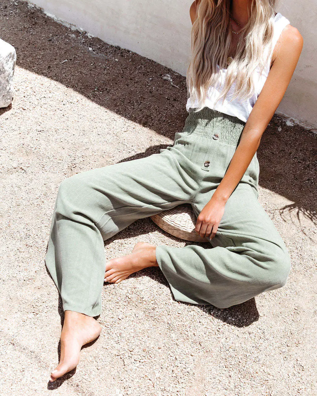 Women's Elastic Wide-leg Pants Green 2022 Spring Summer — feature 5