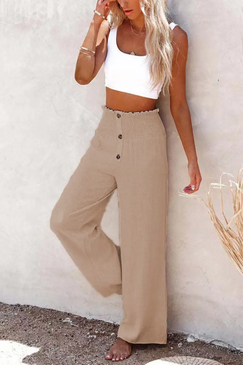 Women's Elastic Wide-leg Pants Green 2022 Spring Summer - Image 7