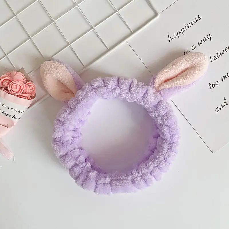 Cute Rabbit Ears Hair Band Purple Velvet - Image 3
