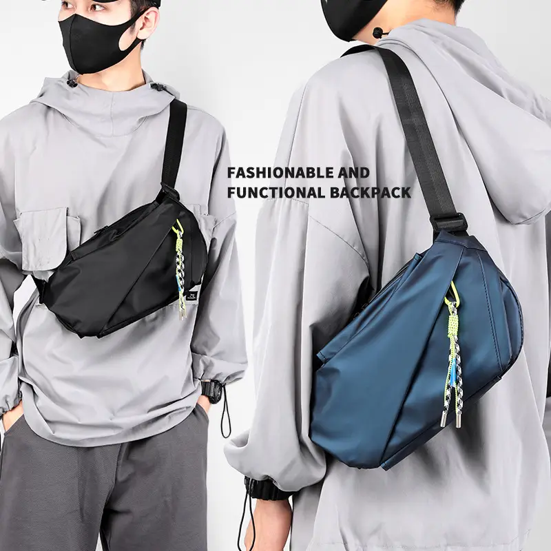 Men Casual Crossbody Bag Blue Black Zippered - Image 5