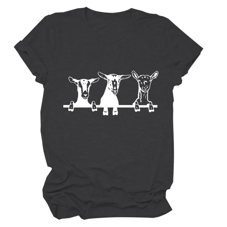Women Cow Print T-Shirt Cream Round Neck Loose Fit
