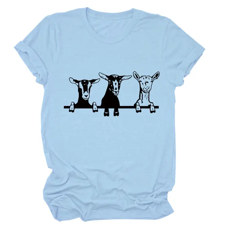 Women Cow Print T-Shirt Cream Round Neck Loose Fit