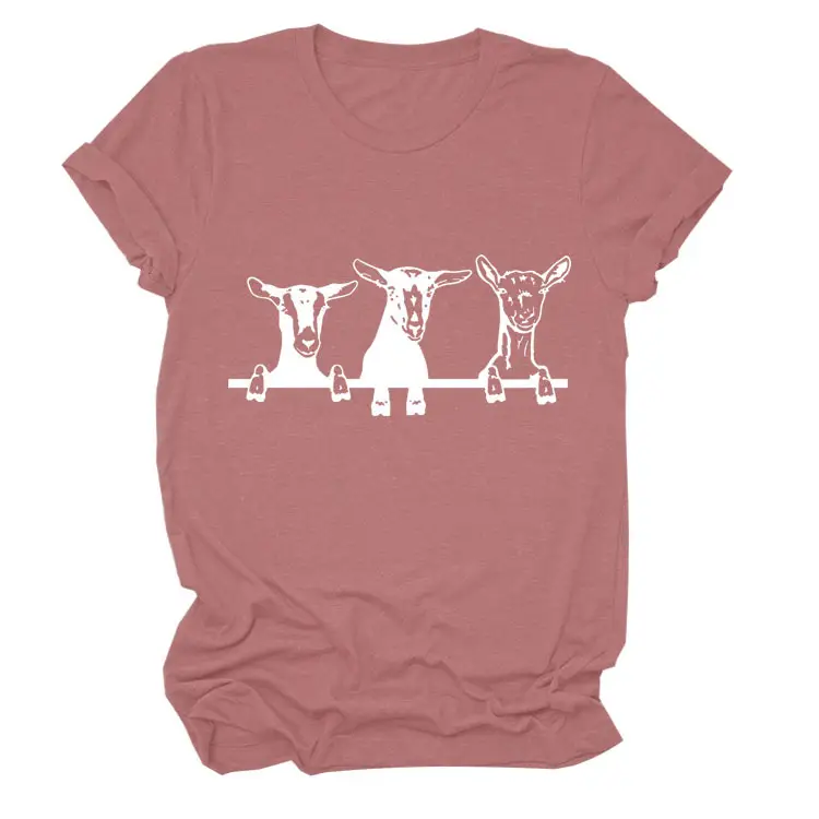 Women Cow Print T-Shirt Cream Round Neck Loose Fit