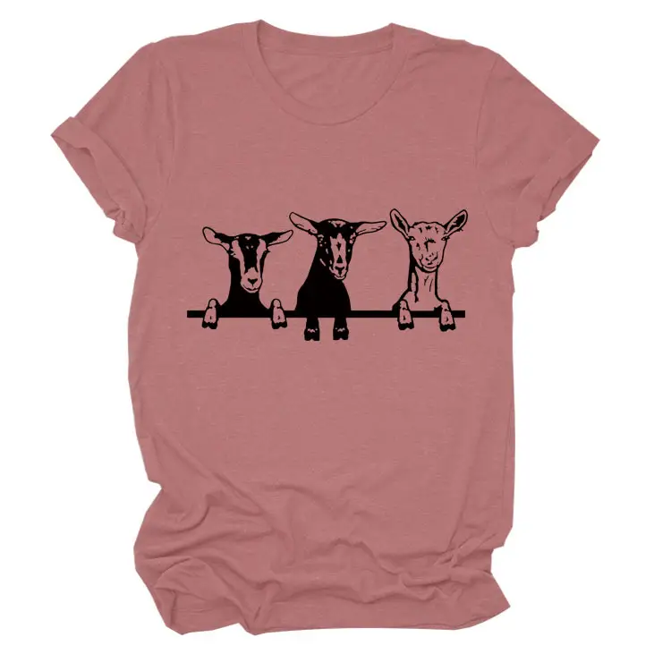 Women Cow Print T-Shirt Cream Round Neck Loose Fit