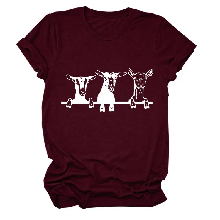 Women Cow Print T-Shirt Cream Round Neck Loose Fit
