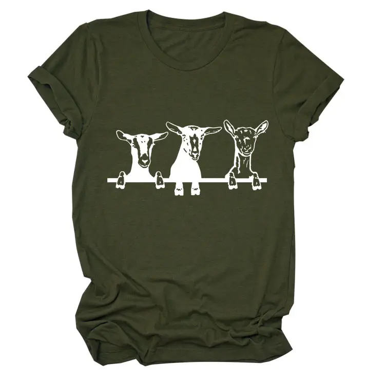 Women Cow Print T-Shirt Cream Round Neck Loose Fit